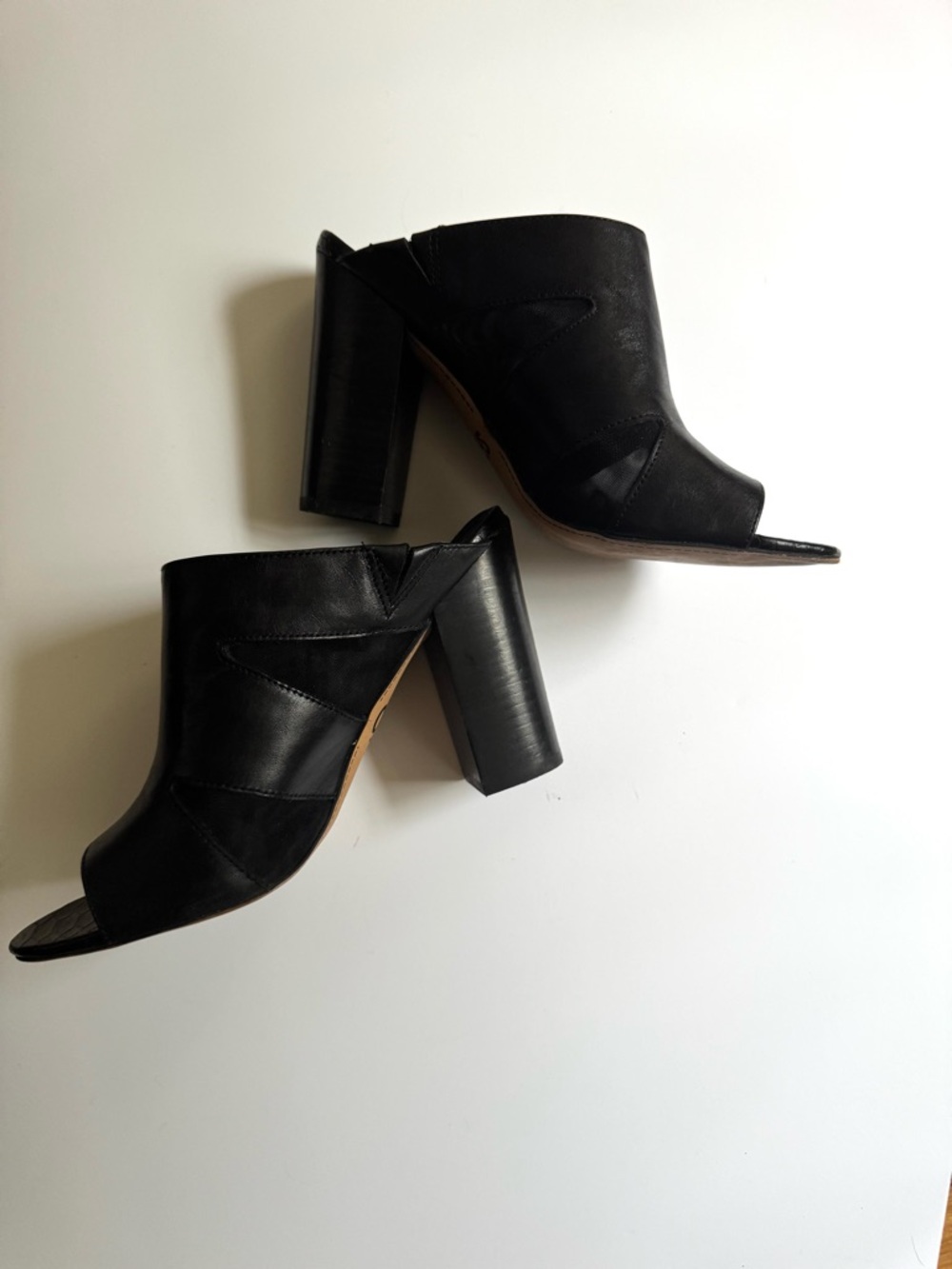 Circus by Sam Edelman Black Leather Open-Toe Block Heel Mules - Picture 3 of 8